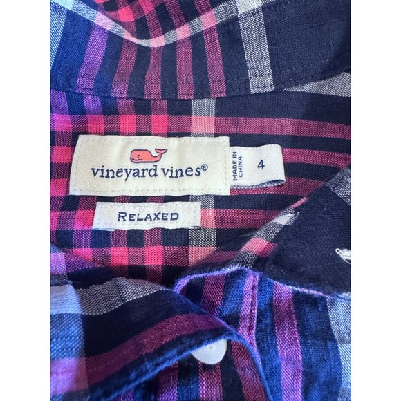 Vineyard Vines Womens Relaxed Fit Plaid Button-Down Shirt Cotton/Linen Blend - Picture 5 of 7
